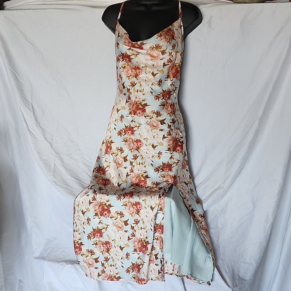 Floral Satin Spaghetti Strap Dress